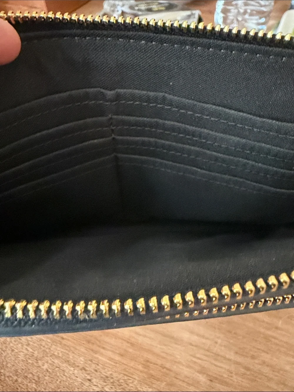 Coach Black Pebbled Leather Wristlet with Gold Logo